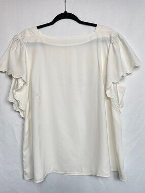 Ann Taylor Cream Ruffled Embroidered Eyelet Cap Sleeve Blouse XXL
